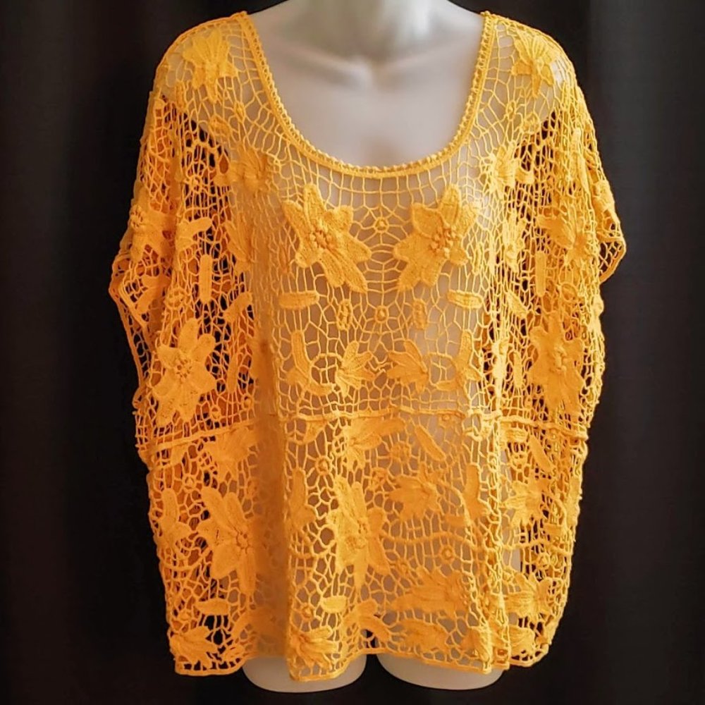 Lane Bryant Lace Crochet Mustard Yellow Top